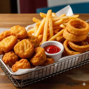 Chicken Nuggets Basket with Fries or Onion Rings