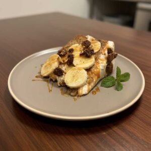 Banana Cake with Caramel and Pecan Topping