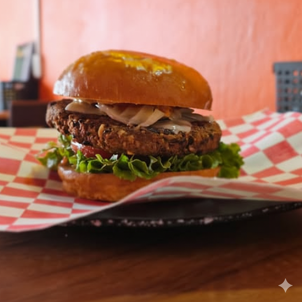 Black Bean Burger with Fries