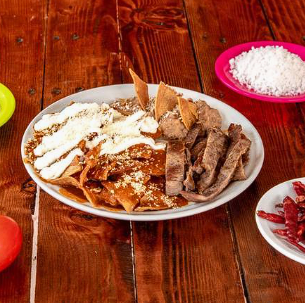 Chilaquiles with grilled beef
